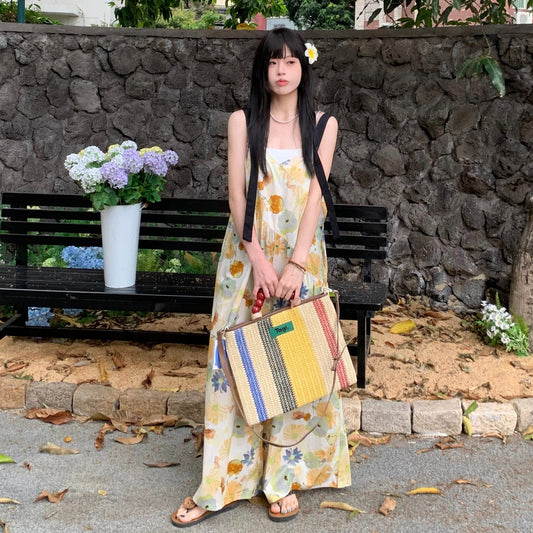 【ボトムス】水彩プリント サロペット レディース 夏 ワイドパンツ ゆったり 体型カバー オールインワン リラックスコーデ 人気【SHシリーズ】