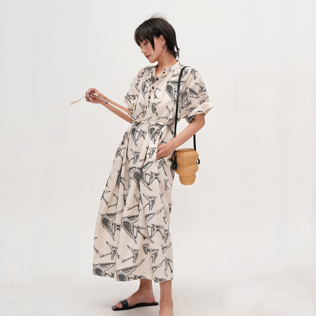 【ワンピース】夏 先染め 立体ジャカード ルーズ 半袖 ワンピース 【SHシリーズ】