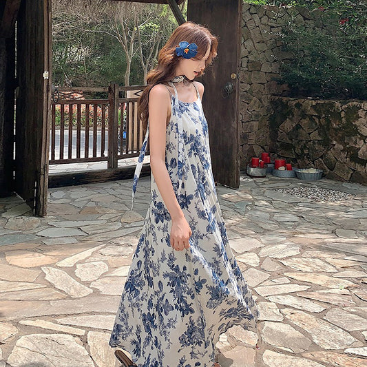 【ワンピース】プリント ビーチリゾート ロマンティック ノースリーブワンピース レディース【SHシリーズ】