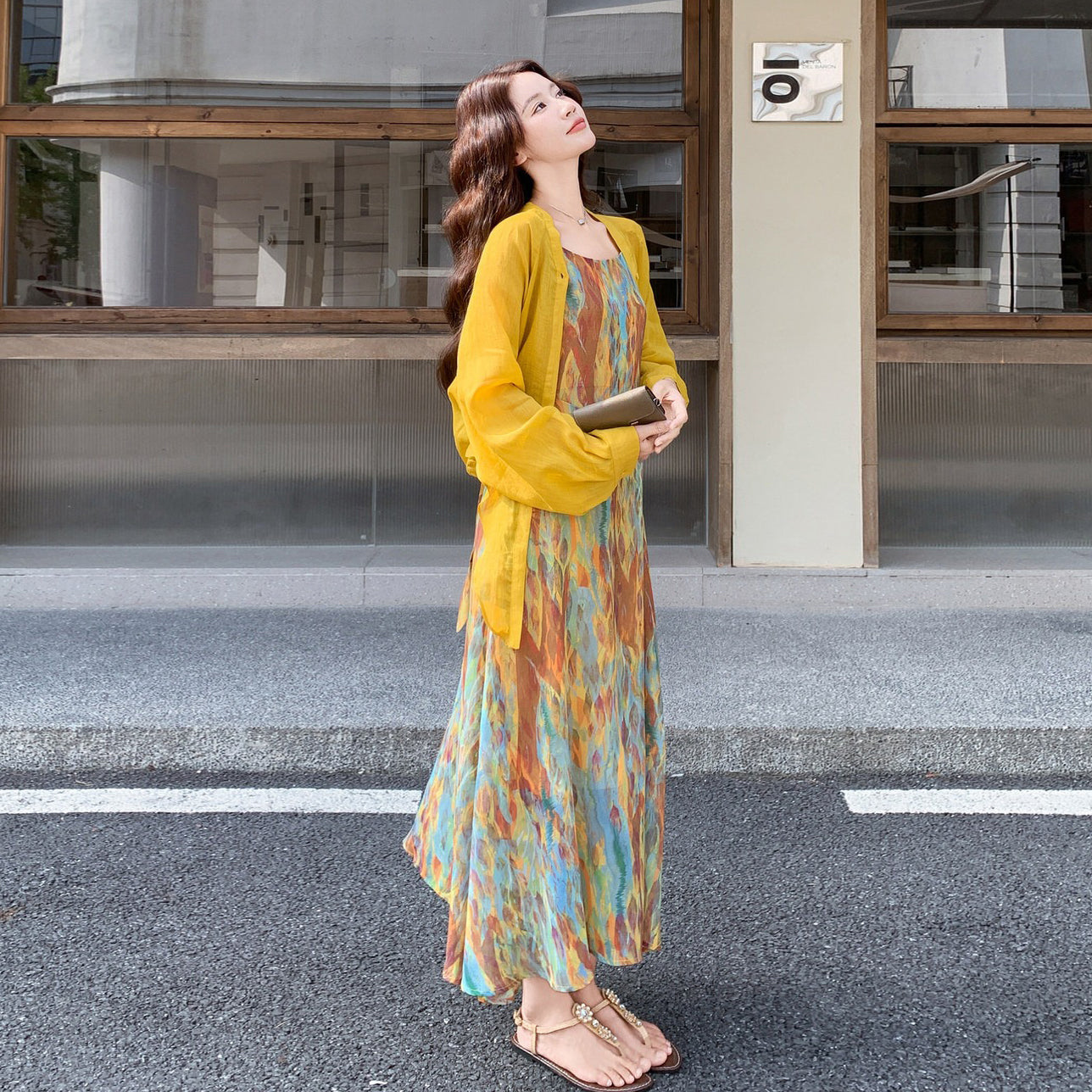 2点セット！【セットアップ】キャミワンピース レディース 夏 カーディガン付き 2点セット リゾート風 ロング丈【SHシリーズ】