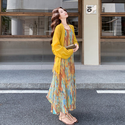 2点セット！【セットアップ】キャミワンピース レディース 夏 カーディガン付き 2点セット リゾート風 ロング丈【SHシリーズ】