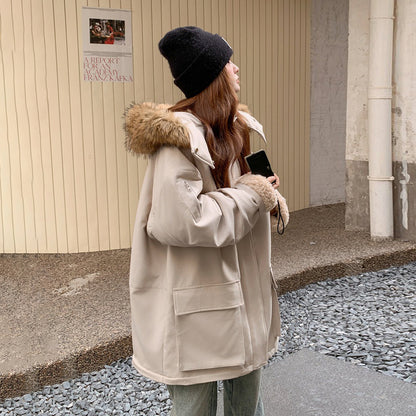 【アウター】韓国風 フード付き ボアパーカー レディース 冬 シープボア  綿入れコート【JZシリーズ】