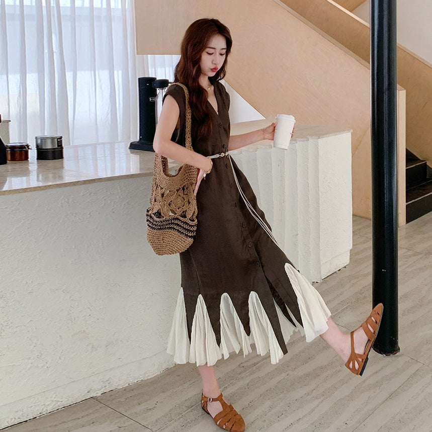 【ワンピース】フレンチレトロな切り替え ノースリーブワンピース ゆる感たっぷりの絶妙シルエット【JZシリーズ】