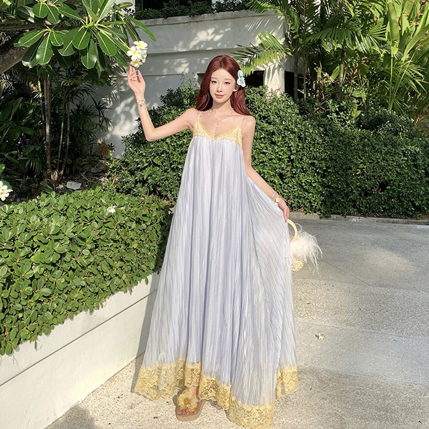 【ワンピース】ドーパミンブルー キャミソール ギャザー ワンピース  【SHシリーズ】