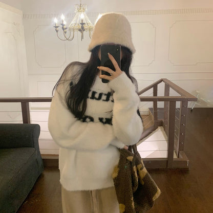 【トップス】ゆるふわ高見え♡韓国風 厚手ニットセーター レディース 秋冬ふわもこプルオーバー【JZシリーズ】