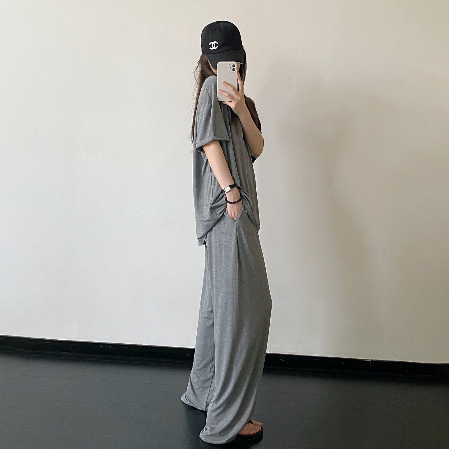 【セットアップ】【単品注文】テンセル素材 半袖Tシャツ＋ワイドパンツ 上下セット ゆったり ルーズフィット リラックス カジュアル ママコーデ 春夏【FCシリーズ】