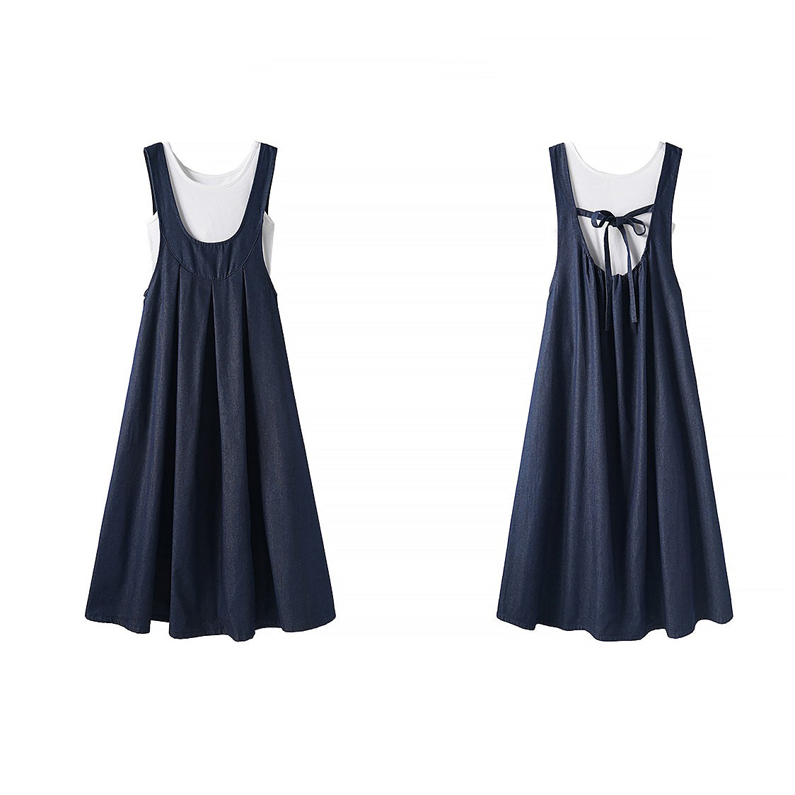 2点セット！【セットアップ】日雑風ベスト + デニム ノースリーブワンピースセットアップ 大人可愛い抜け感コーデに【JZシリーズ】