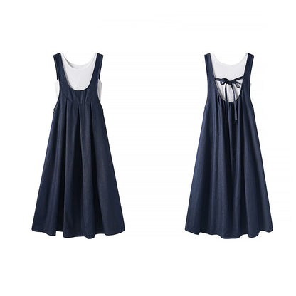 2点セット！【セットアップ】日雑風ベスト + デニム ノースリーブワンピースセットアップ 大人可愛い抜け感コーデに【JZシリーズ】