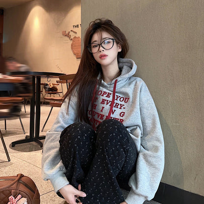 【トップス】裏起毛 パーカー レディース 秋冬 デザイン性◎ ゆったりロゴプリント厚手トップス【FCシリーズ】