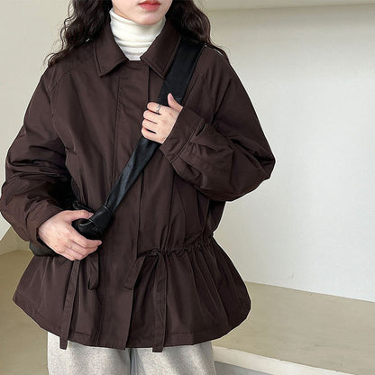 【アウター】レトロオールドマネー風 ドローストリング 中綿トレンチコート レディース 秋冬新作 綿入れコート【JZシリーズ】