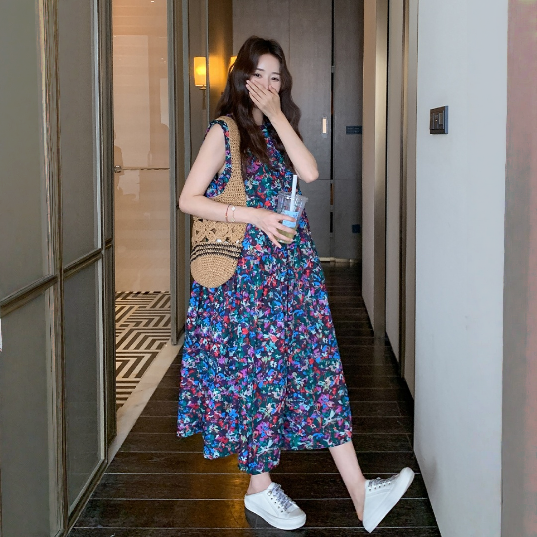 【ワンピース】ドーパミンカラー リラックス感 ユニーク ノースリーブ ワンピース 【SHシリーズ】