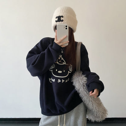 【トップス】厚手スウェット クルーネック 小犬刺繍 保温 レディース パーカー【FCシリーズ】