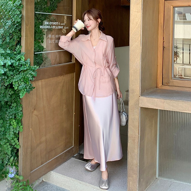 2点セット！【セットアップ 】薄手 UVカットシャツ＋ノースリーブワンピース レディース 夏 2025新作 【JZシリーズ】