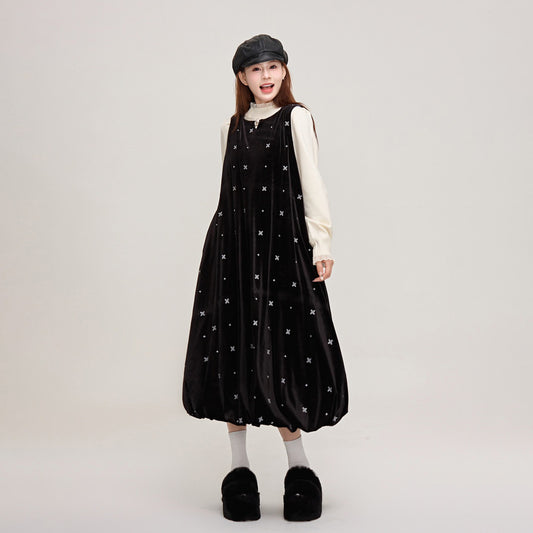 【ワンピース】🌟可愛さUP♡星柄刺繍ベストワンピ レディース 秋冬 ノースリーブワンピース【JZシリーズ】