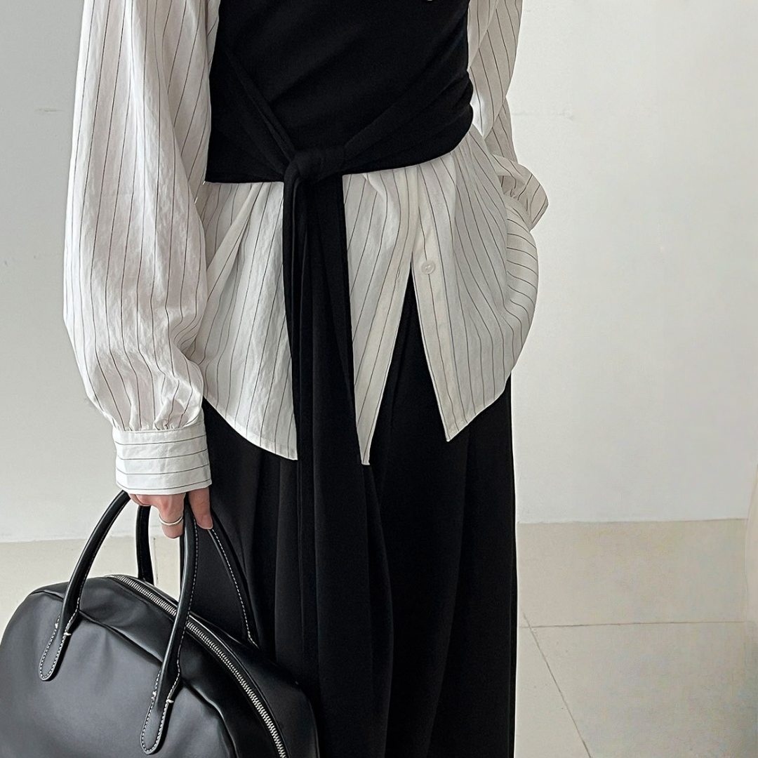 【トップス】春 秋 冬 ストライプ ブラウス+チューブトップ  2点セット 【JZシリーズ】