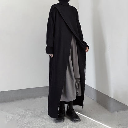 【24AW】【15～20日内発送】【ワンピース】秋冬ハイスリット ハイカラー ミモレ丈 ニット 長袖ワンピース 【AHシリーズ】