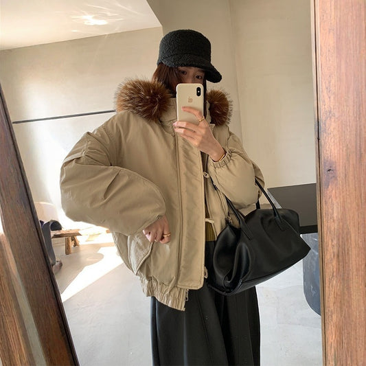 【アウター】春 秋 冬 ビッグファー襟 ダッフルボタン中綿コート 【JZシリーズ】