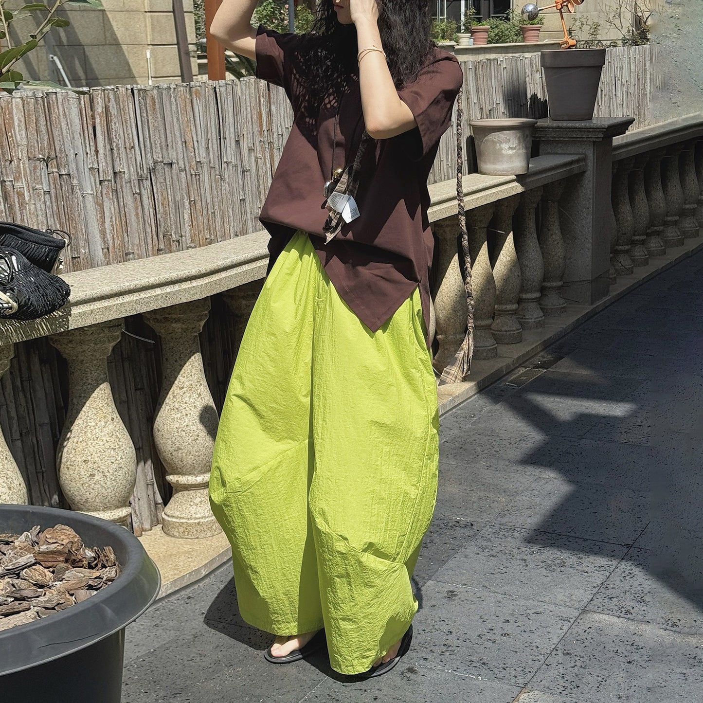 【ボトムス】夏新作 ナチュラルシンプル系 配色切り替え ゆったりカジュアルパンツ【JZシリーズ】