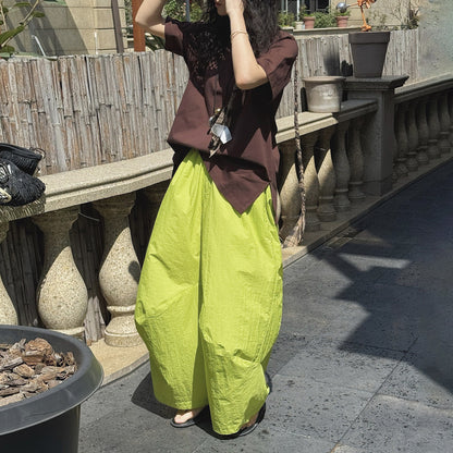 【ボトムス】夏新作 ナチュラルシンプル系 配色切り替え ゆったりカジュアルパンツ【JZシリーズ】