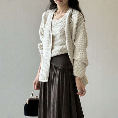 【セットアップ】春 秋 冬 Vネック ニット カーディガン + タンクトップ 2点上下セット 【SNシリーズ】