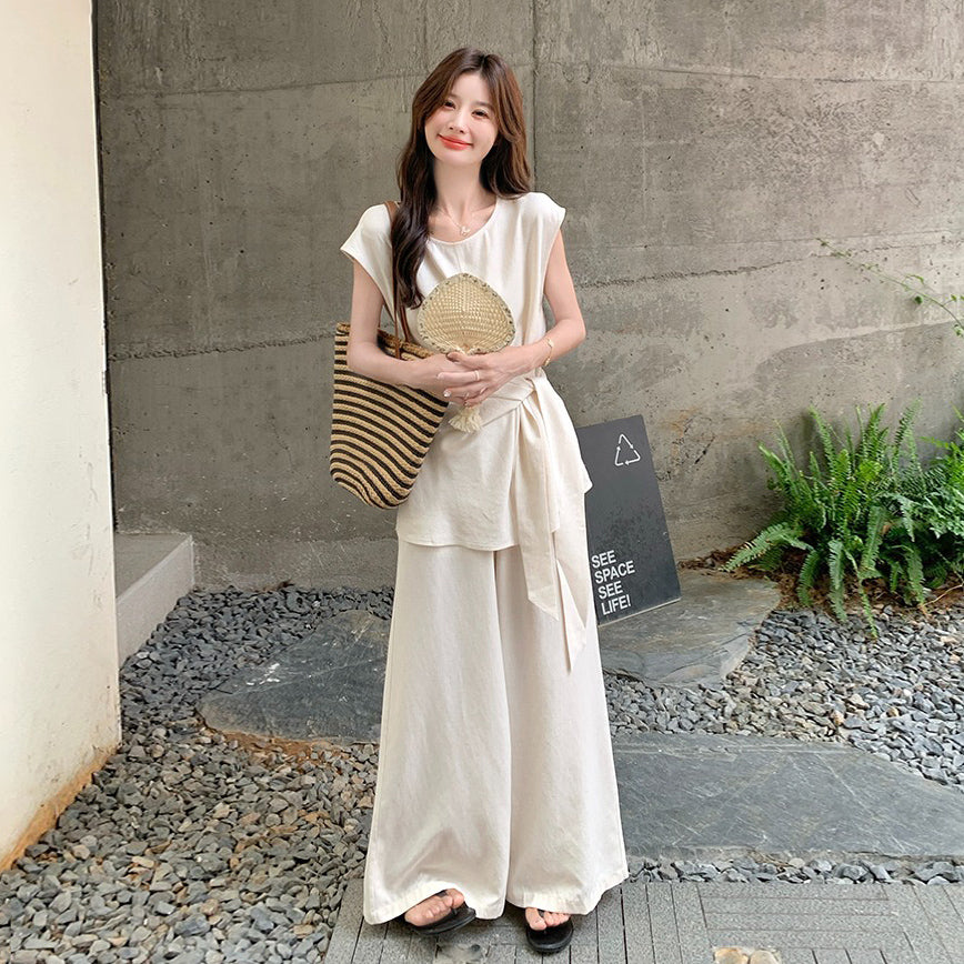 2点セット！【セットアップ】リラックス感漂うウエストマークトップス＋ワイドパンツ上下セット【JZシリーズ】【SNシリーズ】