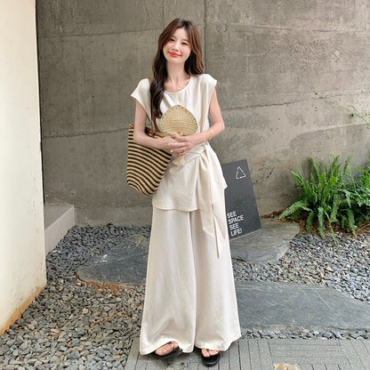 2点セット！【セットアップ】リラックス感漂うウエストマークトップス＋ワイドパンツ上下セット【JZシリーズ】【SNシリーズ】