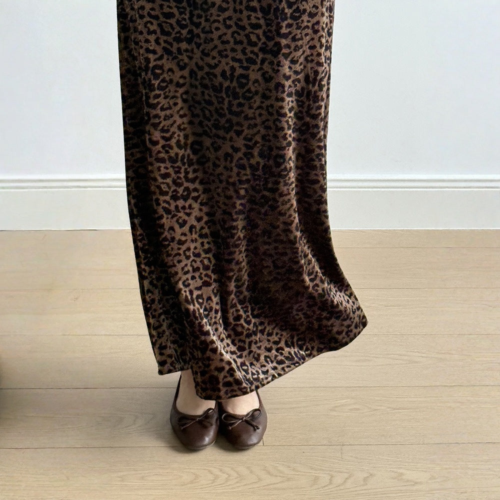 【ボトムス】春 秋 冬 レオパード ベロアハイウエスト スカート 【SNシリーズ】