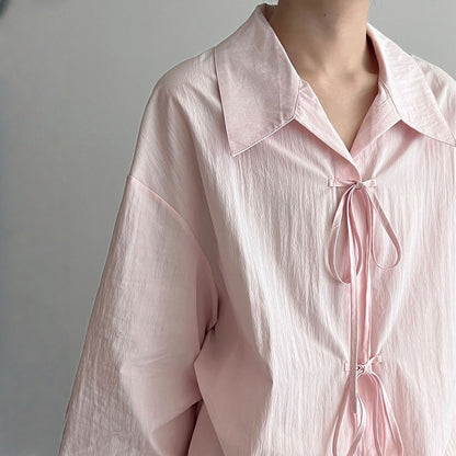 【トップス】春 秋 鹿西 ゆったり デザイン感 リボンタイ  シャツ 【JZシリーズ】