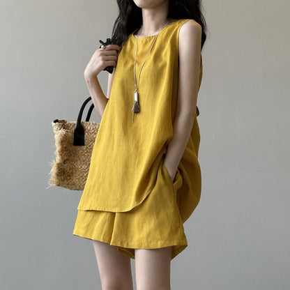 2点セット！【セットアップ】夏 韓国系 タンクトップ＋ハイウエスト カジュアルショートパンツ 2点上下セット【JZシリーズ】