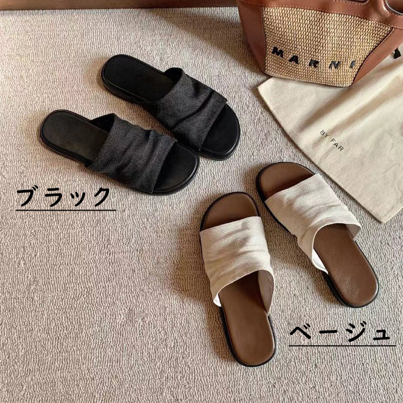 【シューズ】ヴィンテージ風カジュアルリゾートビーチフラットサンダル