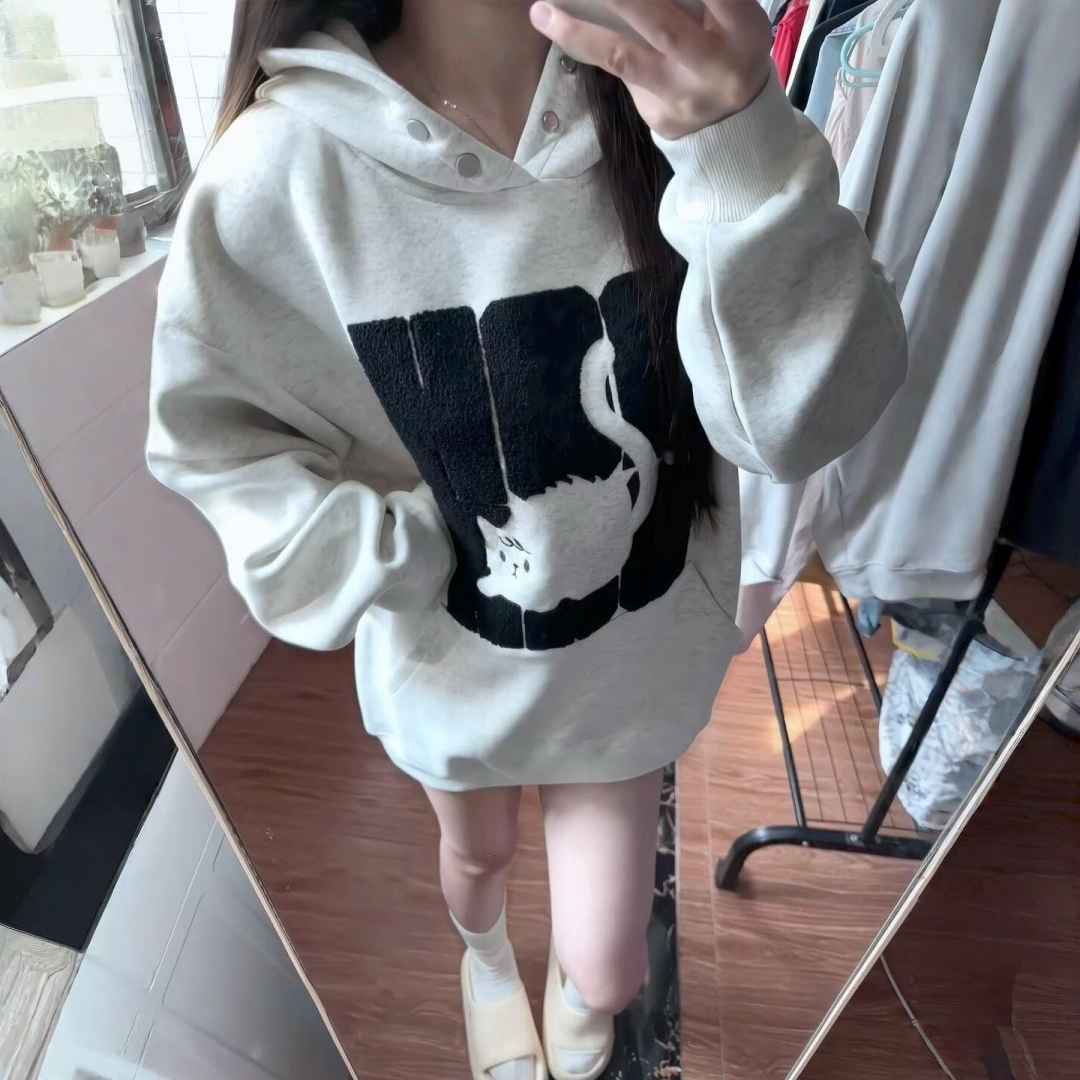 【60%OFF⭐️先行スタート！】【トップス】ネコ 春 秋 冬  裏起毛 厚手 パーカー 【FCシリーズ】