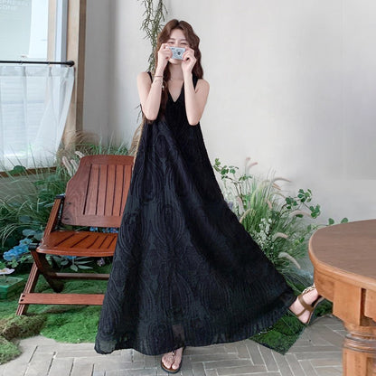 【ワンピース】ジャカードノースリーブワンピース レディース Vネック ロング丈 夏新作【JZシリーズ】