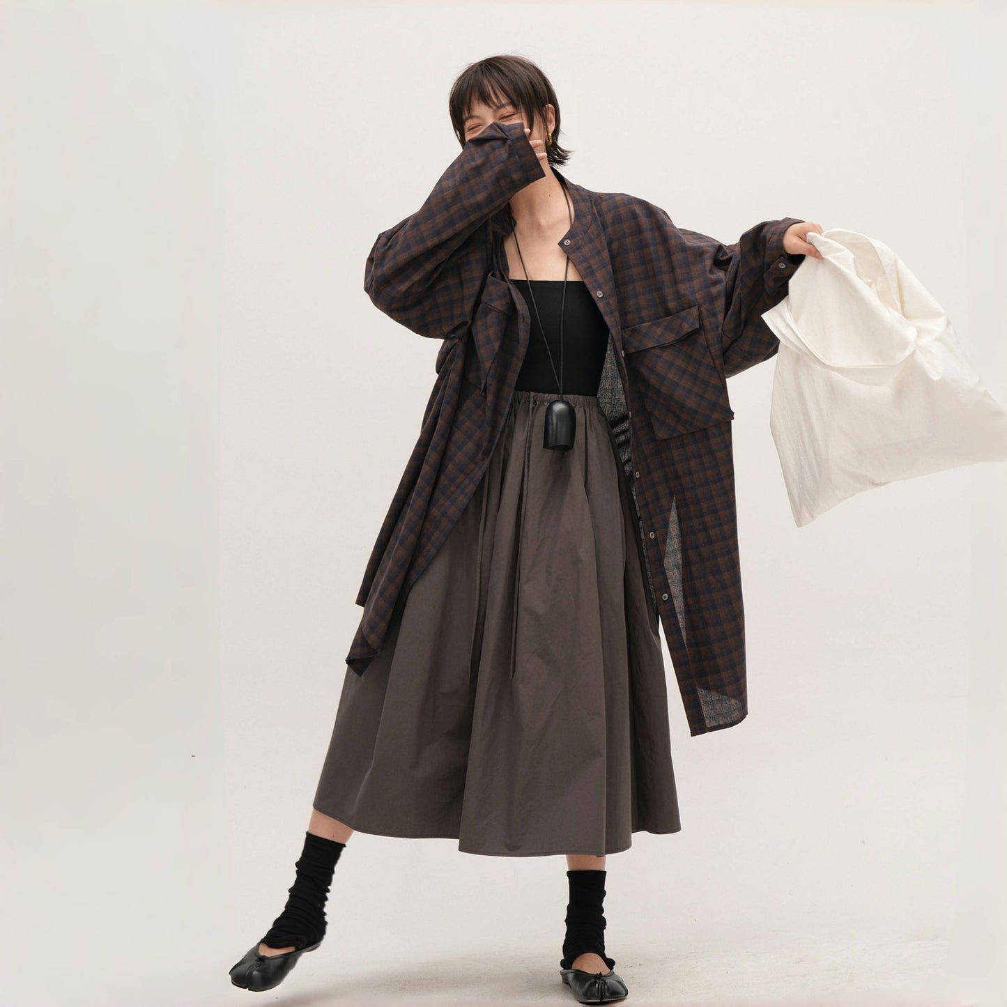 【ワンピース】春 秋 冬 レトロ チェック柄 ゆるリラックス コート ワンピース 【JZシリーズ】