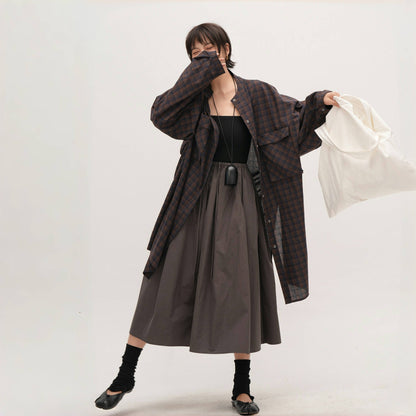 【ワンピース】春 秋 冬 レトロ チェック柄 ゆるリラックス コート ワンピース 【JZシリーズ】
