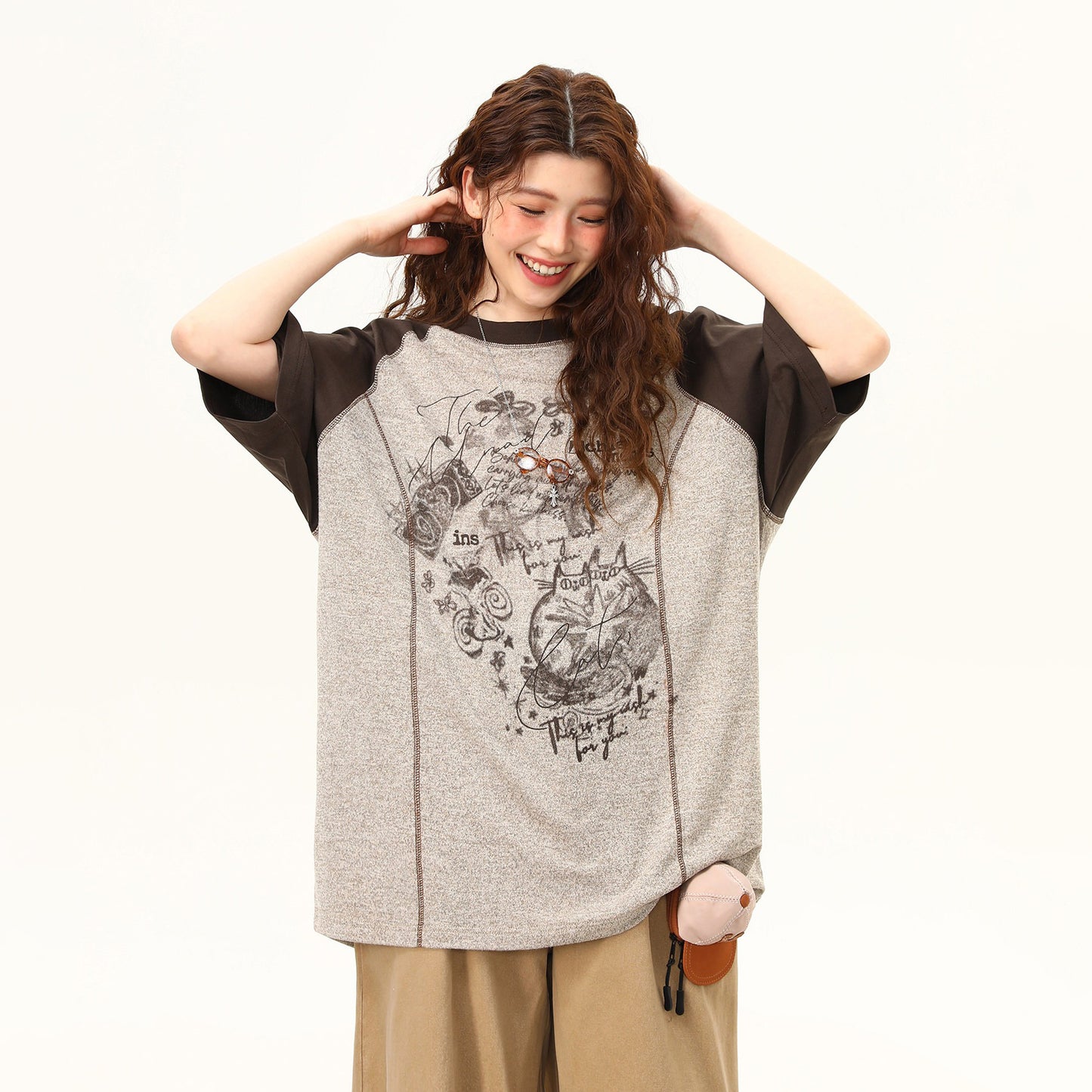 【トップス】ストリート系 Tシャツ レディース 半袖 ラグランスリーブ 配色デザイン ゆったり ワイドシルエット 夏 カジュアル おしゃれ 着回し【FCシリーズ】