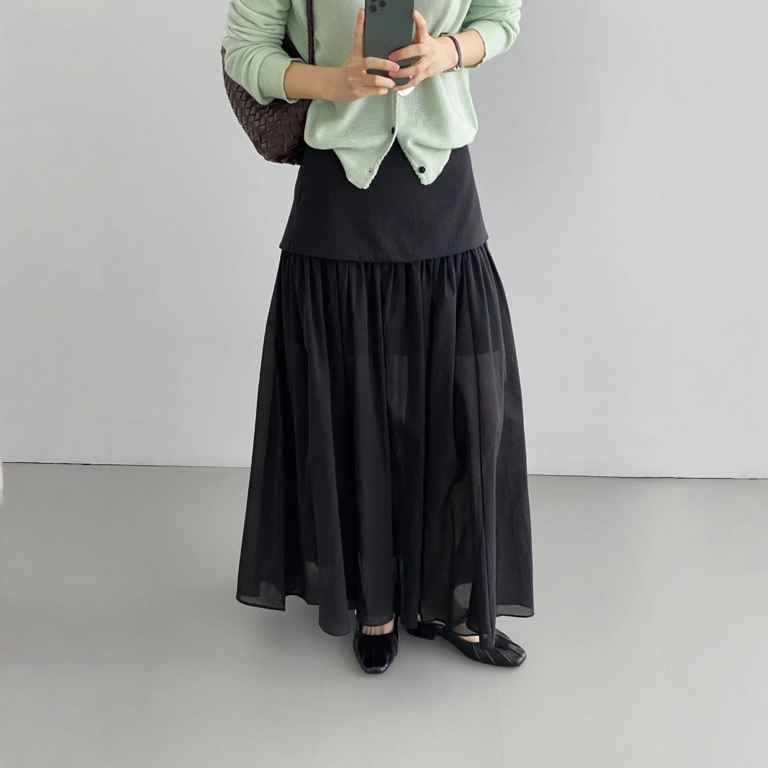【ボトムス】フレンチティータイム風 落ち感のある上品な レイヤード風 ハイウエスト スカート 【JZシリーズ】
