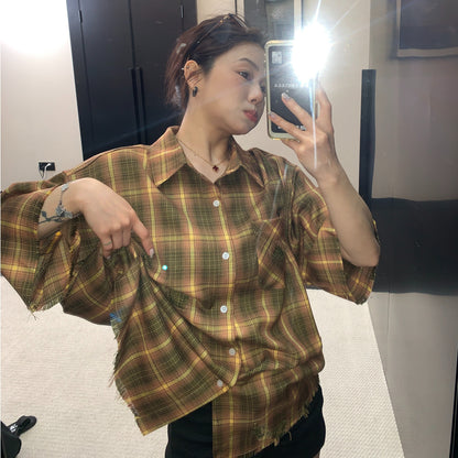 【トップス】レトロ オーバーサイズ チェック柄 半袖シャツ 【FCシリーズ】