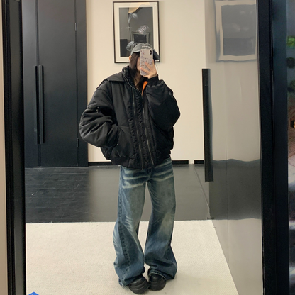 【アウター】レトロ 個性的 アメリカン オーバーシルエット ボリューム中綿 ジャケット 【FCシリーズ】