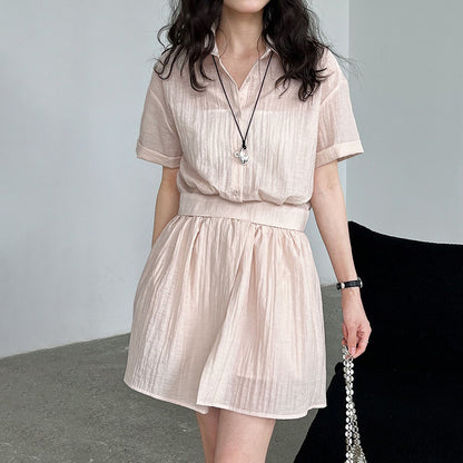 2点セット！【セットアップ】日系シンプル 半袖シャツ＋ワイドショートスカート 夏 通勤＆カジュアル上下セット【JZシリーズ】