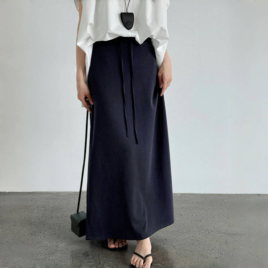 【ボトムス】夏  ハイウエスト Aライン ドローコード ロング スカート 【SNシリーズ】