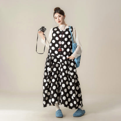 【ボトムス】ドット柄 サロペット レディース 秋 新作 ゆったり 体型カバー オールインワン【JZシリーズ】