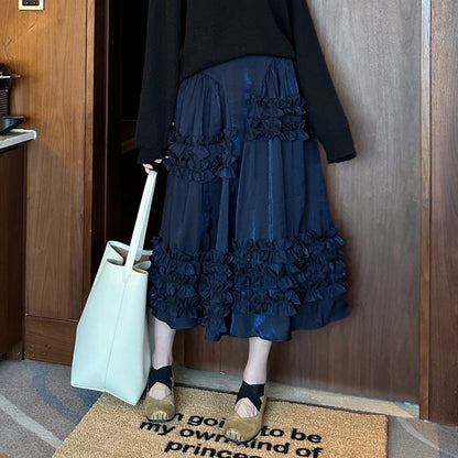【ボトムス】春 秋 冬 ハイウエスト 層次 レース ケーキスカート 【JZシリーズ】