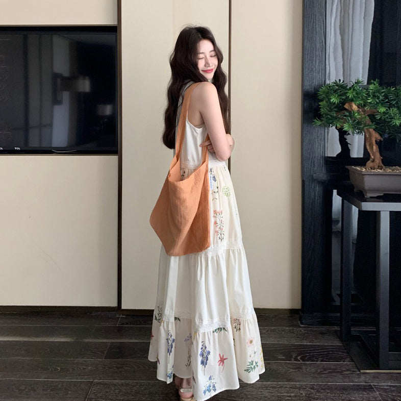 【ワンピース】夏 フレンチ気質 小花柄切替ノースリーブワンピース リゾート感たっぷり【SHシリーズ】