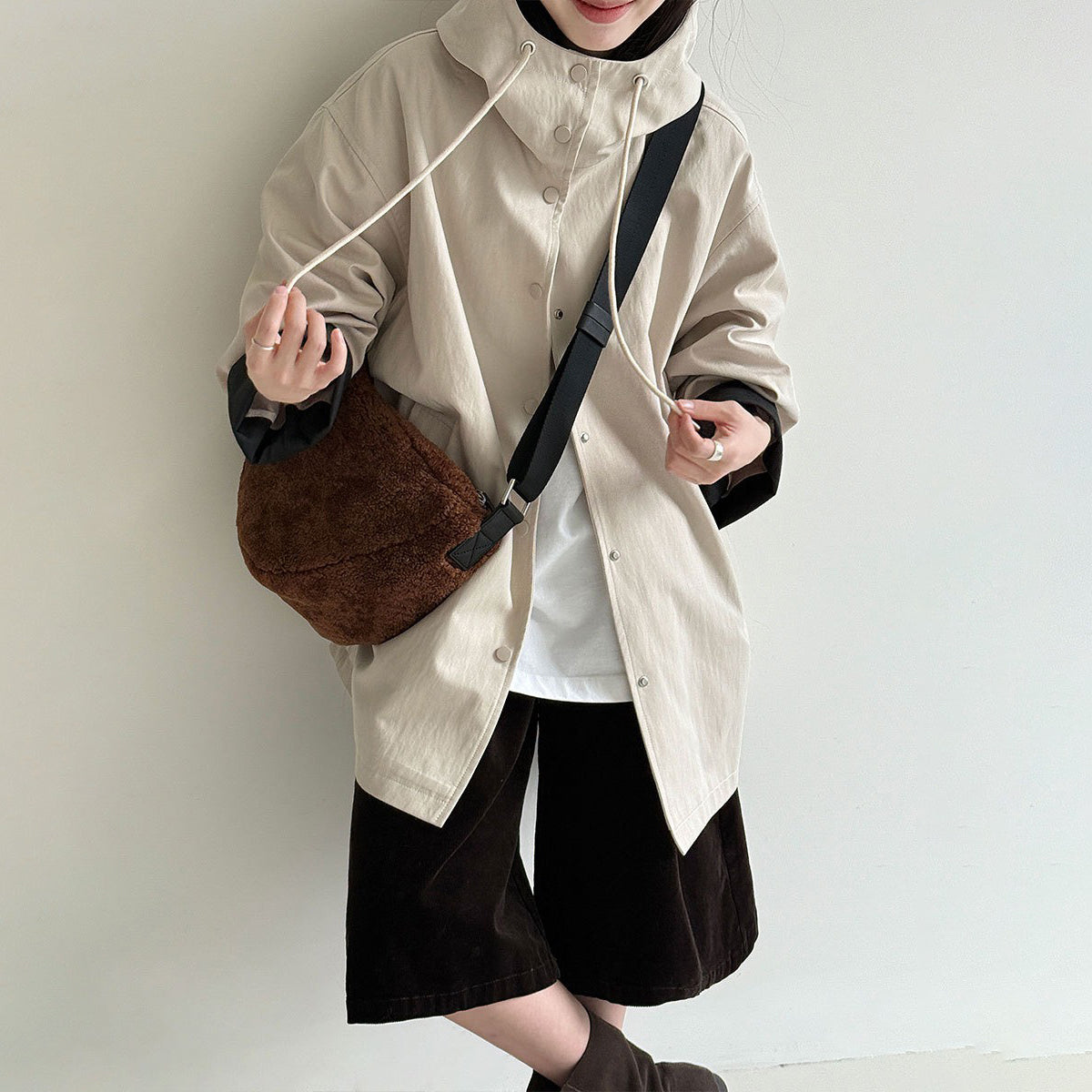 【アウター】秋新作 韓国風 配色スリーブ レディース ゆったり カジュアルトレンチコート【JZシリーズ】