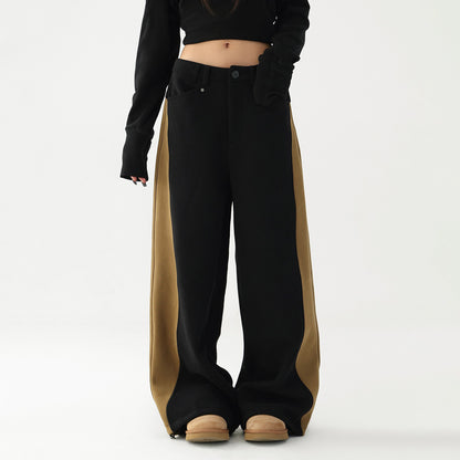 【ボトムス】✨配色切替デザイン♡ワイドストレートスウェットパンツ レディース ゆったり【FCシリーズ】【15~20日発送】