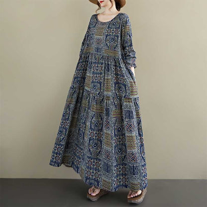 【ワンピース】秋新作ゆったり花柄ワンピース 大きめサイズ ファッション 長袖ドレス【SHシリーズ】