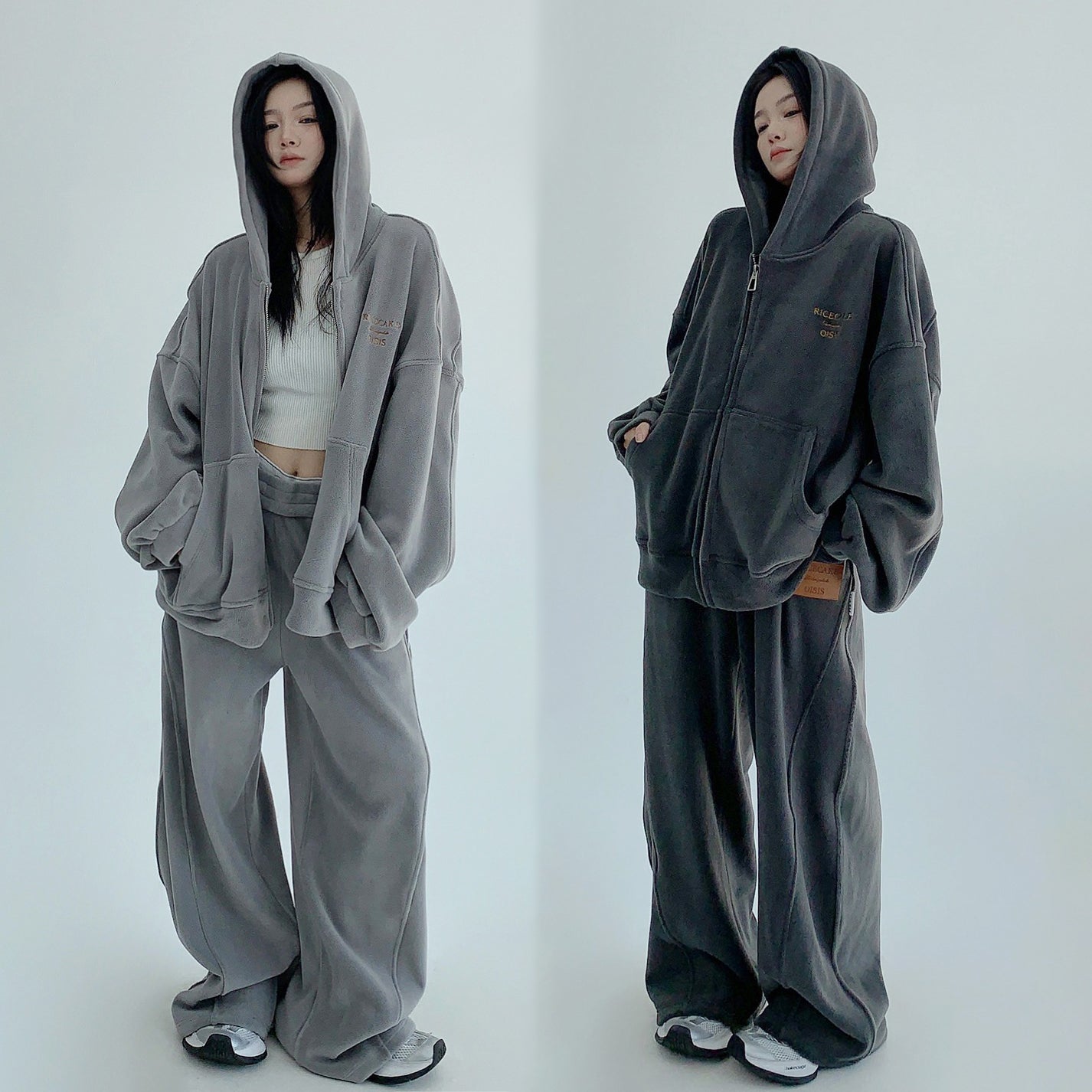 【セットアップ】【単品注文】ゆるめシンプル 裏起毛フードジャケット＆パンツセット レディース【FCシリーズ】