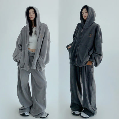 【セットアップ】【単品注文】ゆるめシンプル 裏起毛フードジャケット＆パンツセット レディース【FCシリーズ】