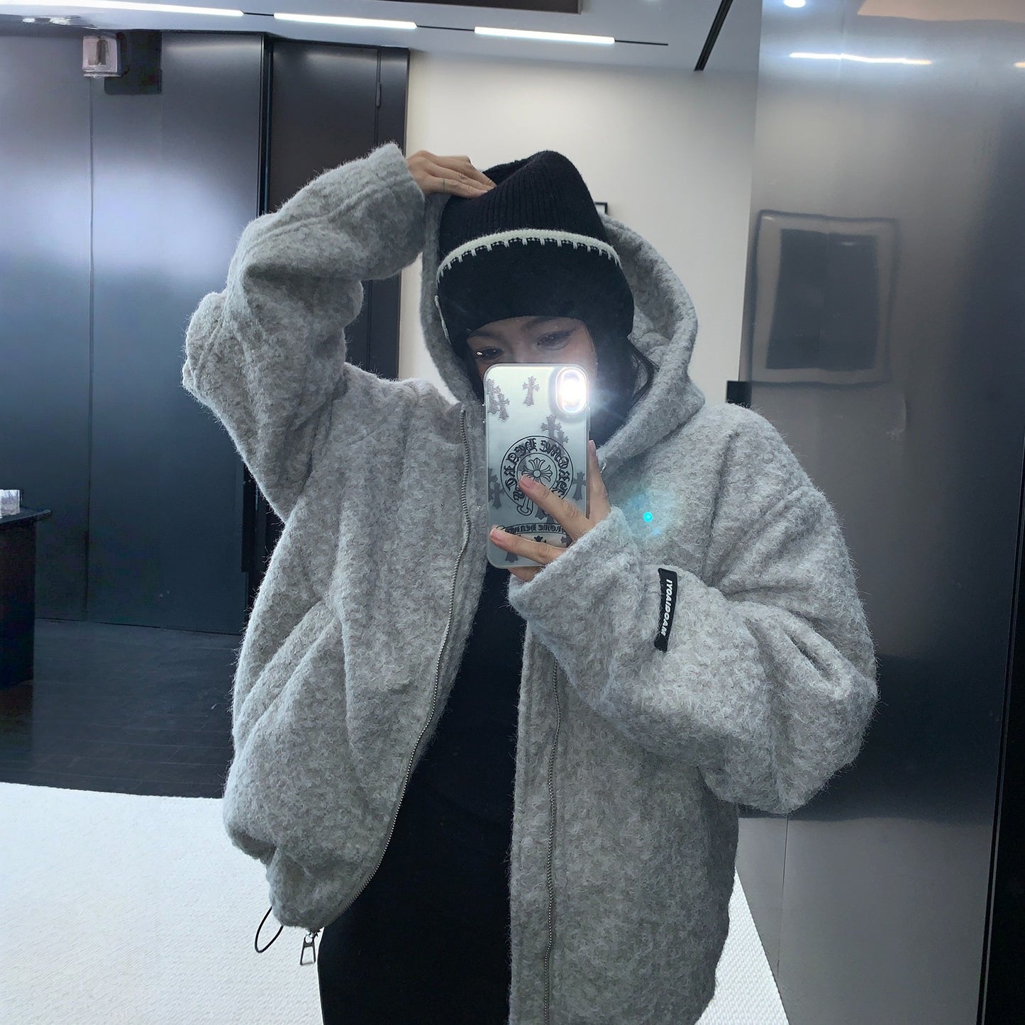 【アウター】ツイード 上品な雰囲気 厚手 フード付き ジャケット 【FCシリーズ】