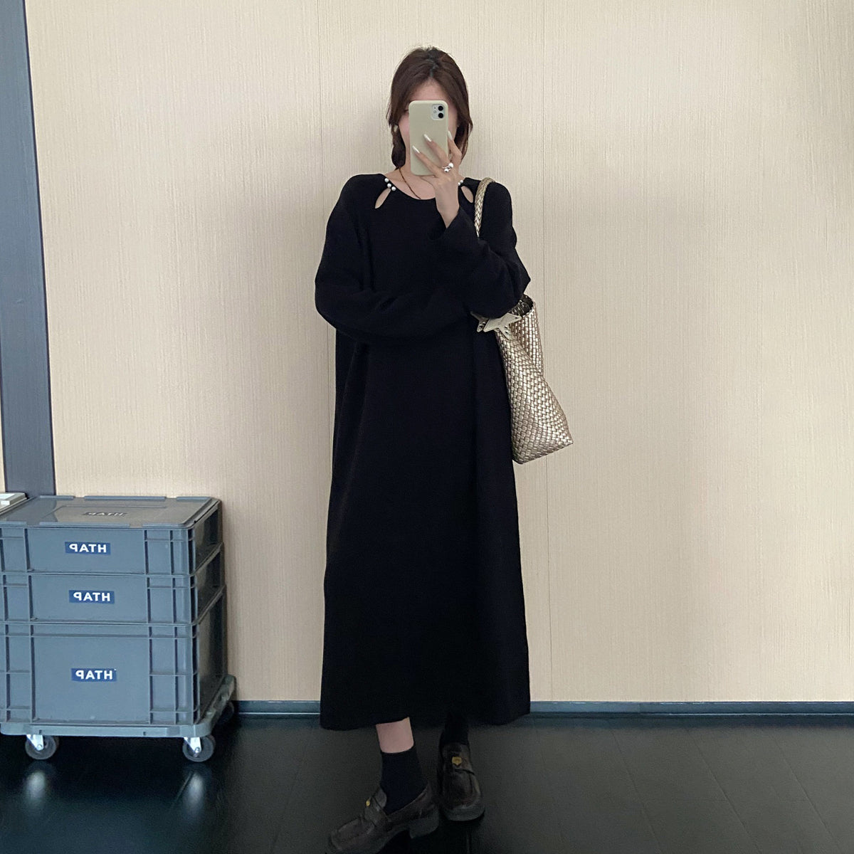 【ワンピース】韓国風リラックスニットワンピース レディース 秋冬新作 大きいサイズ 長袖 ゆったり【JZシリーズ】